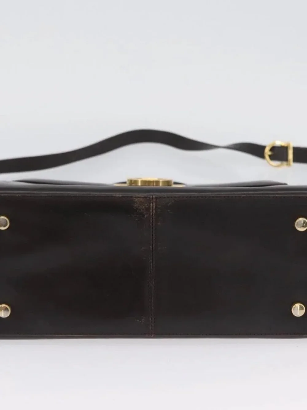 Salvatore Ferragamo Gancini Hand Bag Leather 2way Brown Gold Auth ARZ526